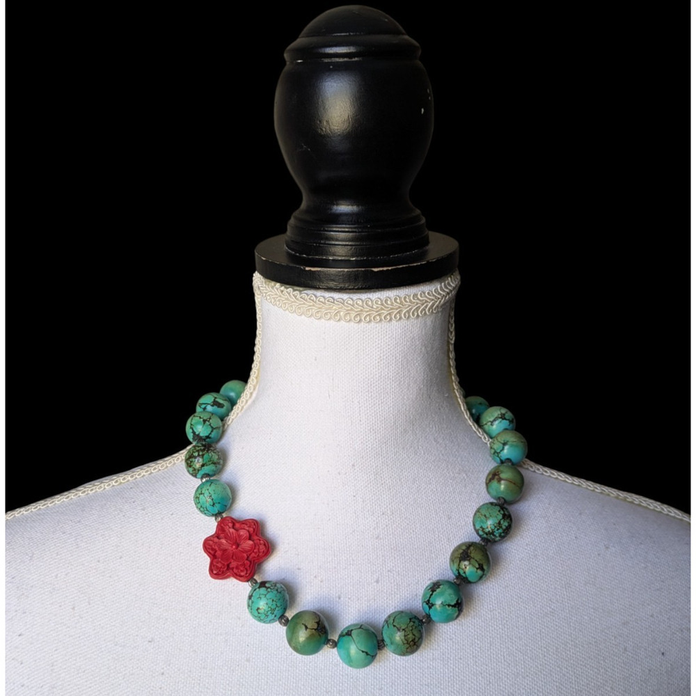 Chunky Dyed Blue Magnesite Gemstone Necklace Large Natural Nugget Faux Cinnabar